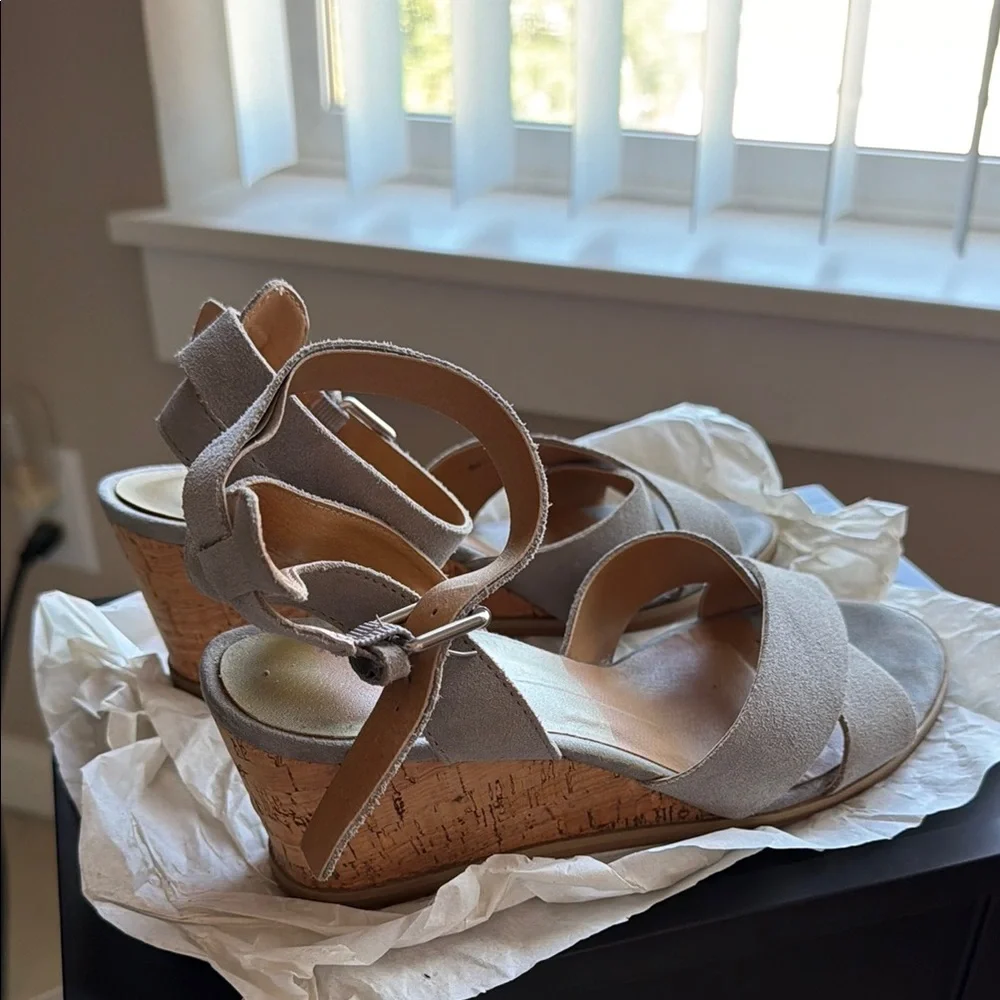 Women's Cork Wedge Sandals in Light Blue - Stylish Summer Heels